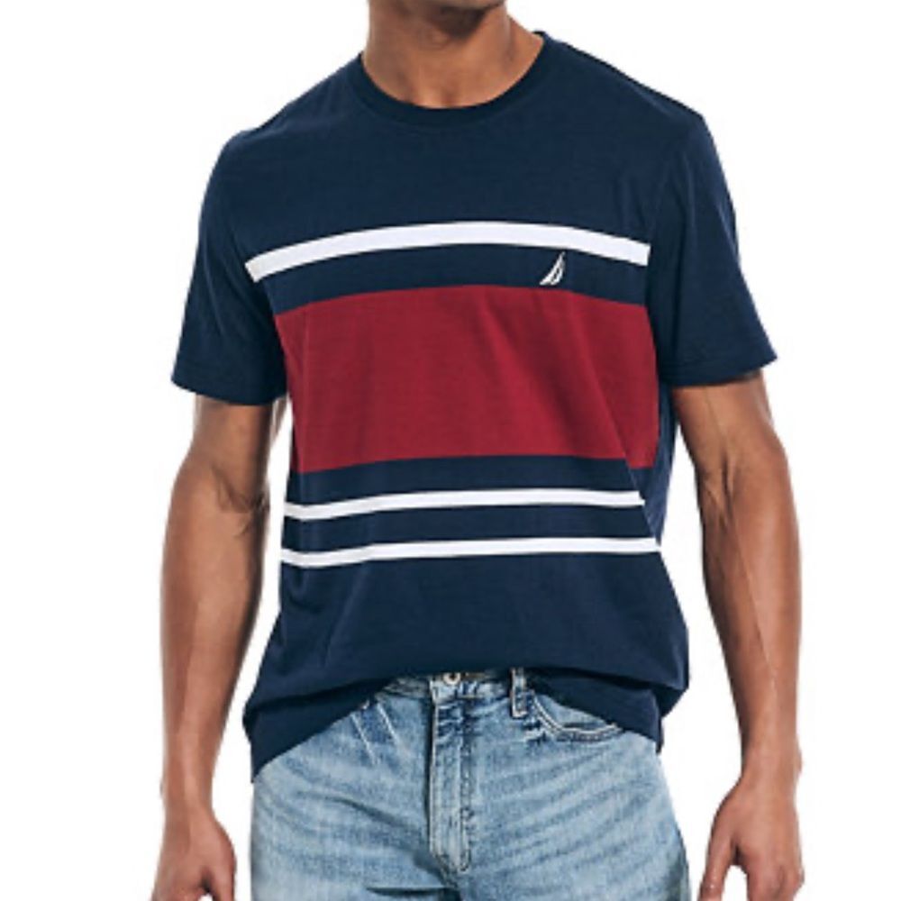 Men’s Colorblocked Yarn-Dyed Short Sleeve Crewneck T-Shirt